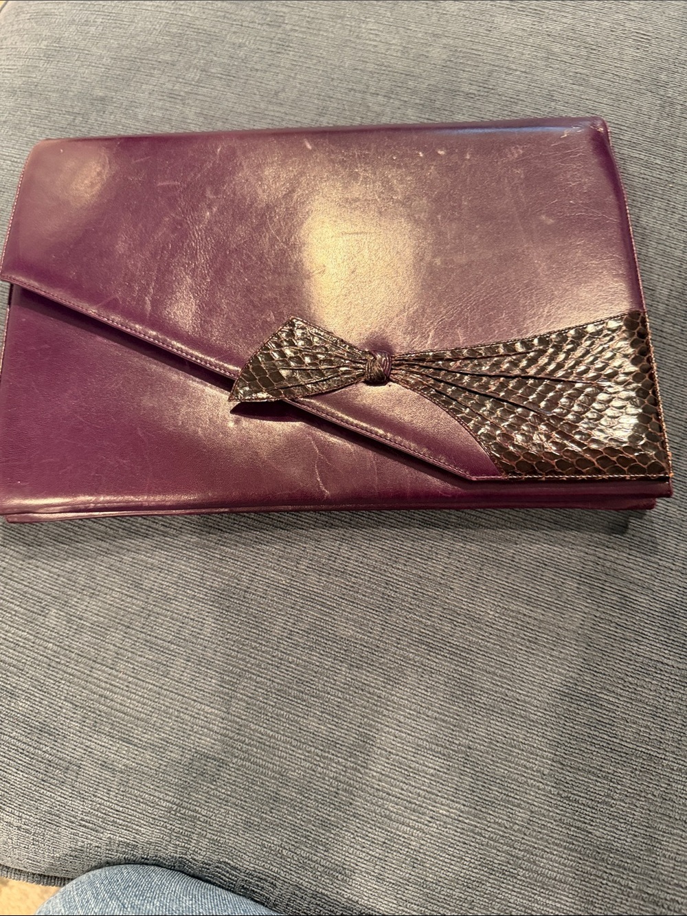 Bally Deep Plum Envelope Clutch with Bow Accent